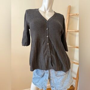 Escapade Cardigan Ribbed/Cable Details Lg Charcoal Half Bell Sleeve Button Down